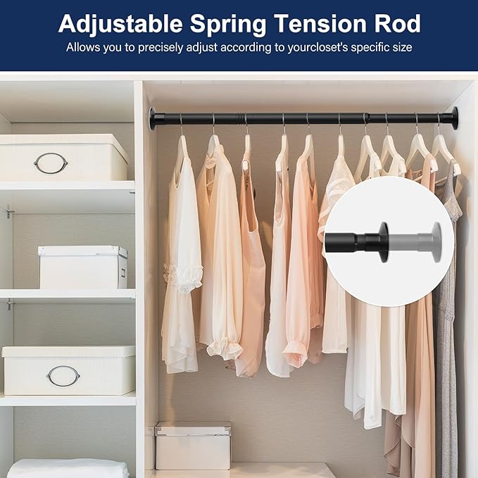 No Drilling Closet Rod, 27.5-63 Inches Hanging Closet Rod for Clothes, Closet Bar & Pole Heavy-duty, Closet Rods for Hanging Clothes For Closet Wardrobes Bathroom Laundry RV Curtains,Black