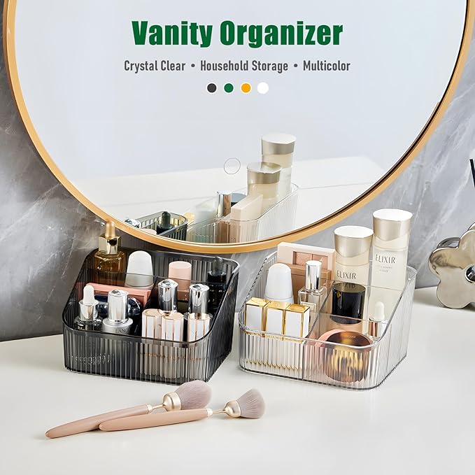 Amber Makeup Organizer, Makeup Brush Holder 8 Cups for Vanity, Bathroom Countertop Organizer, Dresser Cups for Cosmetic Display, Skincare Cups, Perfume Stand, Toiletry