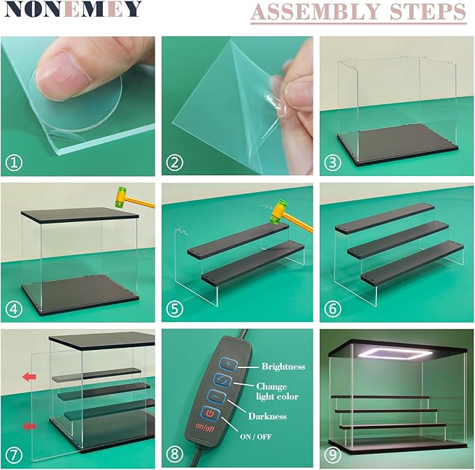 NONEMEY Clear Acrylic Display Case Stand with LED Light 2/3/4/5/6 Tier Storage Box Showcase Dustproof Organizer Box for Collectibles (5Tier 12.4*12.2*12inch )