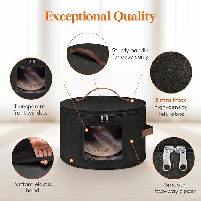 Lifewit Round Cowboy Hat Box for 7 Caps, Large Felt Hat Organizer Bag for Men & Women Storage, Baseball Cap Container with Dustproof Lid for Travel, Foldable 16.5" D x 10.6" H Carrier, Black