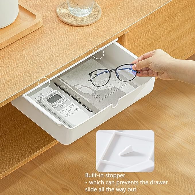 Poeland Under Desk Drawer Self-Stick Storage Organizer for Office Home School Large Size White