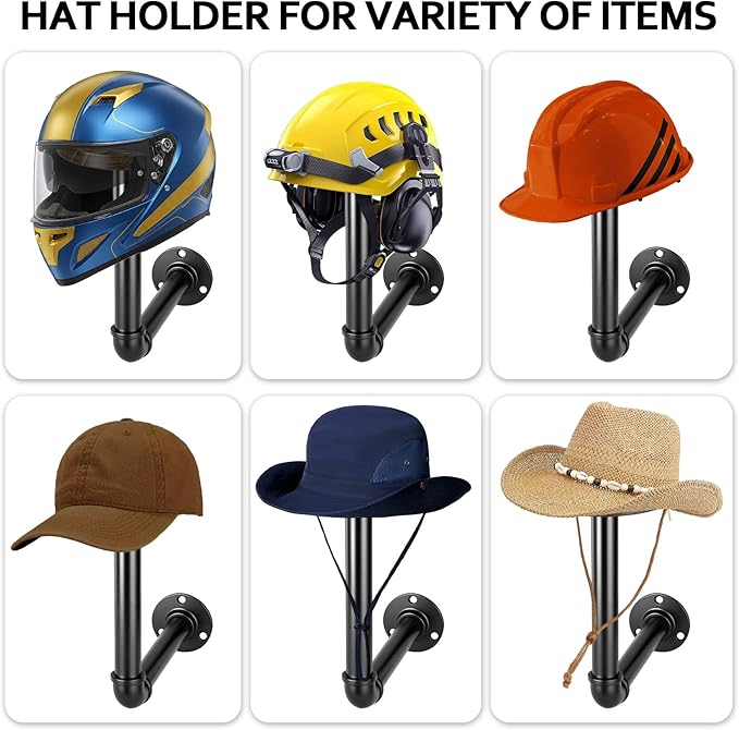 3PCS Cowboy Hat Rack Wall Mount, Wooden Western Rustic Metal Hanger, Wall Mounted Helmet Hanger for Multifunctional Display Hanger Stand for Cap Wig Hats, Fedora, Sun Hats