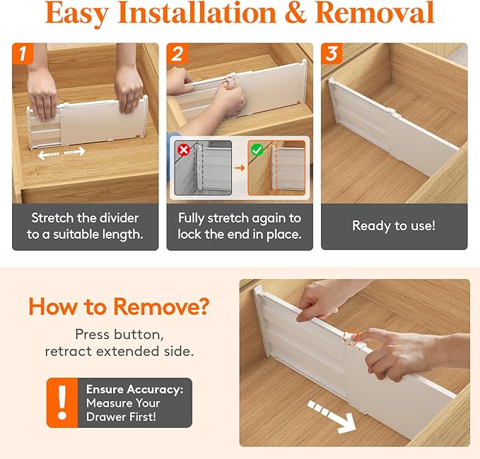 Lifewit 8" High 4 Pack Deep Drawer Dividers, 13.8-22.5" Adjustable Dresser Drawer Divider, White Drawer Organizer for Clothes, Tall Drawers Separators for Dresser, Kitchen, Bedroom, Cabinet, Office