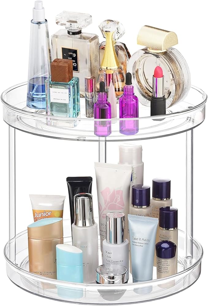 URALFA 2 Tier Lazy Susan Turntable, 9 Inch Clear Tiered Lazy Susan Organizer, 360 Rotating Spinner Organizer for Kitchen, Pantry, Counter, Sink