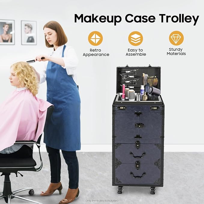 Cosmetic Train Case,Makeup Organizer Travel Case with Multiple Compartments,Rolling Makeup Case,Professional Makeup Casewith Wheels for Make-up Artists