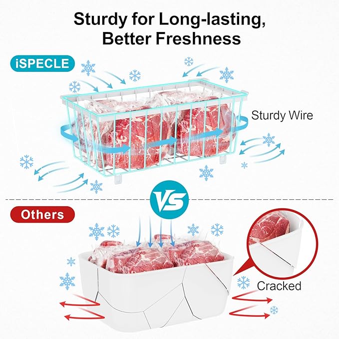 iSPECLE Chest Freezer Organizer Bins - 3 Pack Small Stackable Deep Freezer Organizer Bins for Most 7 Cu.FT Chest Freezer Sort Frozen Meats, Freezer Storage Bins Easy Access Food without Digging, White