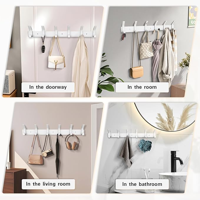 2 Pack Coat Rack Wall Mount,17.3 in Wall Hooks for Hanging, Coat Hanger Wall Mount Towel Rack Hat Rack for Wall with 12 Hooks for Entryway, Bedroom, Bathroom (White)
