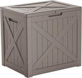 32 Gallon Deck Box,Resin Outdoor Storage Box with Lockable for Patio Furniture, Pool Accessories, Garden Tools, Waterproof Outside Storage Box, Grey