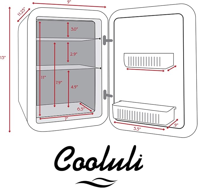 Cooluli 10L Mini Fridge for Bedroom - Car, Office Desk & College Dorm Room - 12V Portable Cooler & Warmer for Food, Drinks, Skincare, Beauty, Makeup & Cosmetics - AC/DC Small Refrigerator (Pink)