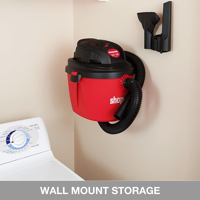 Shop-Vac 2.5 Gallon 2.5 Peak HP Wet/Dry Vacuum, Portable Compact Shop Vacuum with Collapsible Handle Wall Bracket & Multifunctional Attachments for Home, Jobsite. 2036000