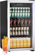 Compact Beverage Refrigerator,126 Can/3.2 Cubic Feet Fridge with Glass Door for Soda, Beer Under Counter Small Refrigerator with Adjustable Shelve & LED Display(Silver)