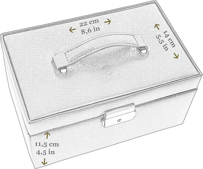 Time Resistance Jewelry Box - Full Grain Leather Jewellery Organizer - Accessories Storage Key Lock - Jewellery Box (Black)