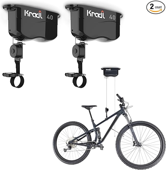 Kradl - Ceiling Mount Bike Lift and Rack. Bicycle Storage Hoist Without Electricity, Clumsy Ropes or Pulleys.