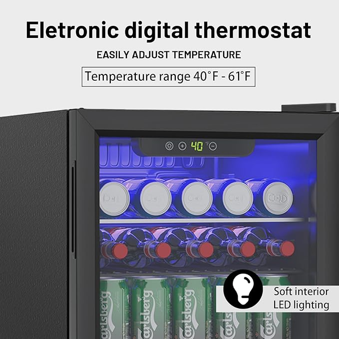 2.6 Cu.Ft Mini Fridge for 95 Cans, Beverage Refrigerator with Glass Door and Digital Display, Small Drink Fridge with Adjustable Shelves for Soda, Beer, or Wine, Compact Fridge for Home Office