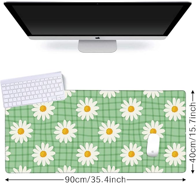 Daisy Floral Gaming Mouse Pad XXL Large Desk Mouse Pad Keyboard Mat with Stitched Edges Waterproof Non-Slip Desk Mat for Laptop,Keyboard,Computer 35.4 * 15.7 Inch