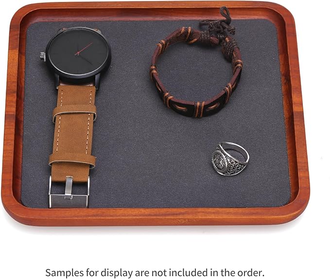 Wooden Jewelry Display Tray Rounded Rectangle Ring Showcase Stackable Elegant Bracelet Watch Jewelry Organizer for Personal Use and Commerce (Gray, Small-W 3.9'' x H 0.6'' x L 3.9'')