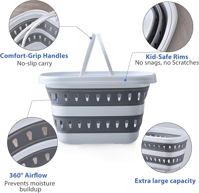 Monozuki Collapsible Plastic Laundry Basket 10.6 gallon(40L) 2pcs Eco-recycled material- Foldable Pop Up Storage Container/Organizer - Space Saving Hamper/Basket BPA Free