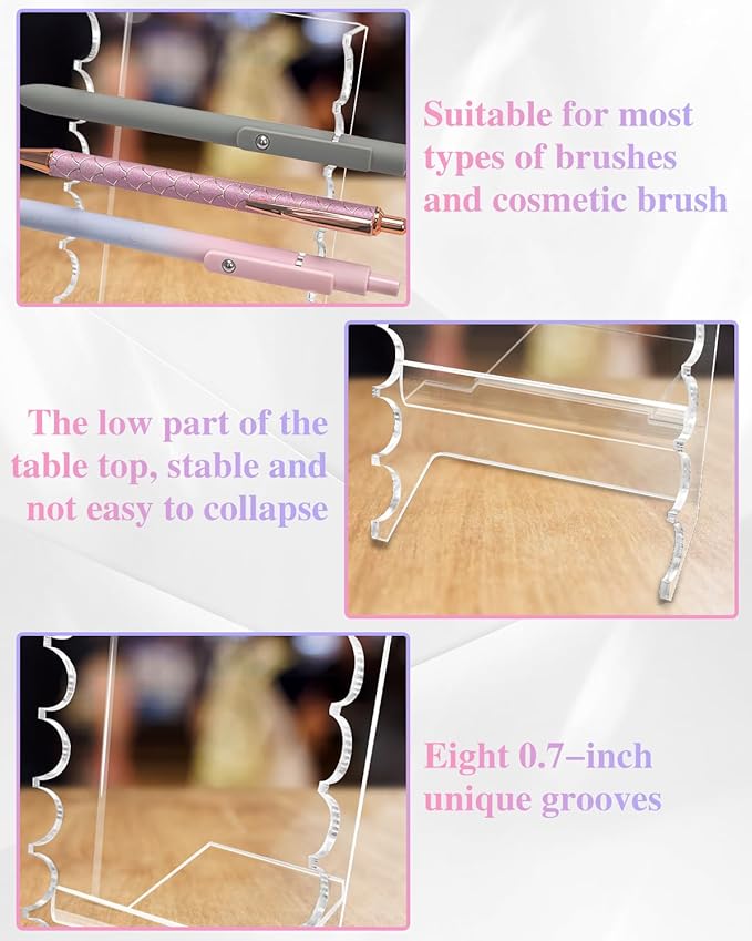 2 Pcs Acrylic Makeup Brush Holder, 16 Tier Unique Clear Paint Brush Drying Rack Hair Brush Holder for Women, Acrylic Pen Holder Display Stand for Home School Office or Store Use