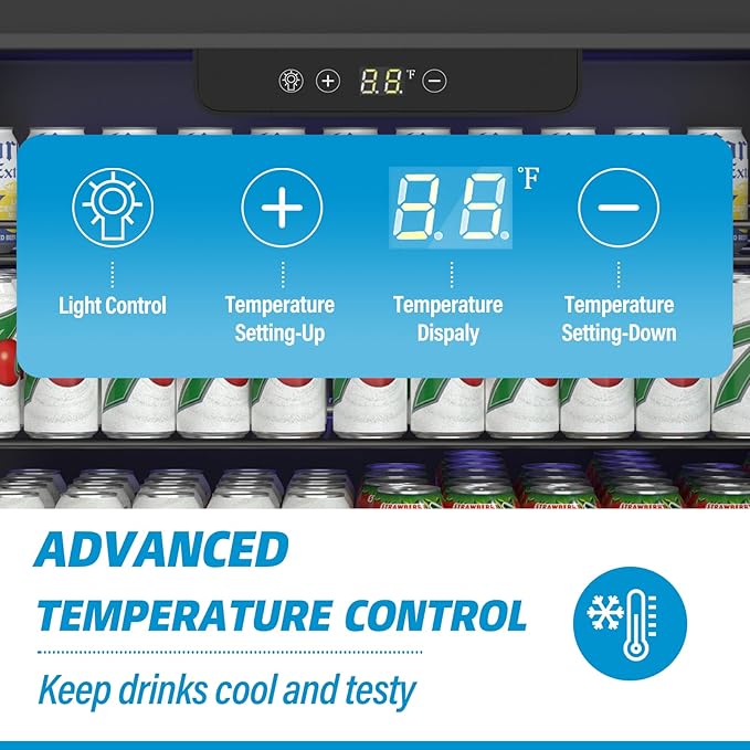 24 inch Beverage Refrigerator, Under Counter Small Refrigerator, 166 Can/5.3 Cubic Large Fridge with Glass Front Door for Soda Wine Beer, Adjustable Temperature Control for Home Office(Silver)