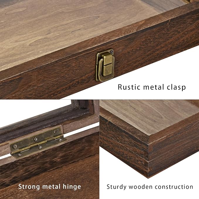MOOCA Wooden Jewelry Display Case with Tempered Glass Lid and Removable Black Luxurious MDF Velvet Jewelry Display Pad, Pocket Knife Eyewear Case, Brown Color