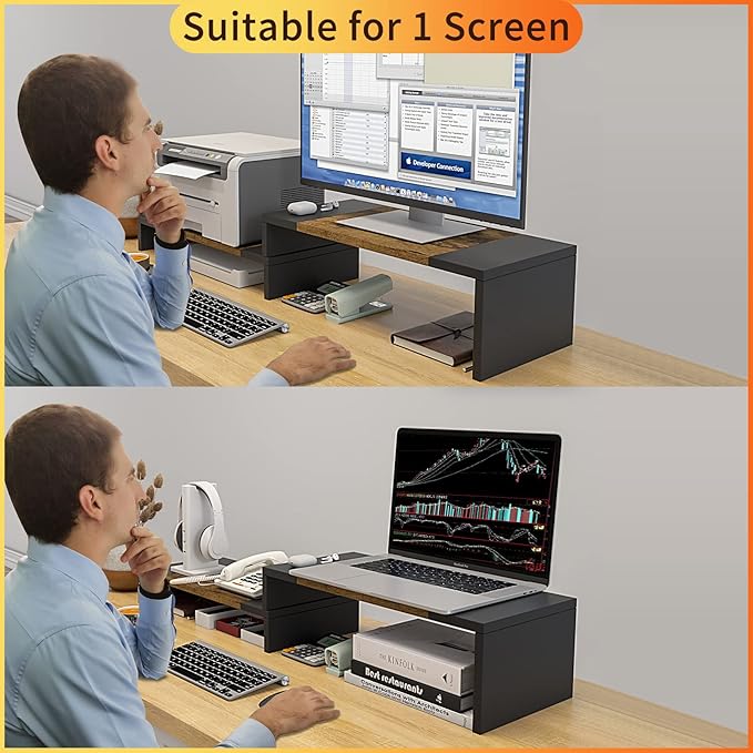 WESTREE Dual Monitor Stand - Riser 2 Shelf Computer with Adjustable Length and Angle, Stands for Monitors, Desktop Organizer PC, Computer, Laptop