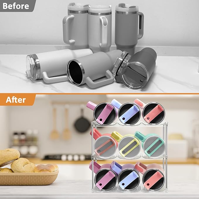 Water Bottle Organizer for Stanley 40 oz Tumbler - Stackable Water Bottle Holder for Cabinet Pantry Kitchen Organizers and Storage for Stanley Cup Holder Accessories, Tumbler Organizer Storage Rack