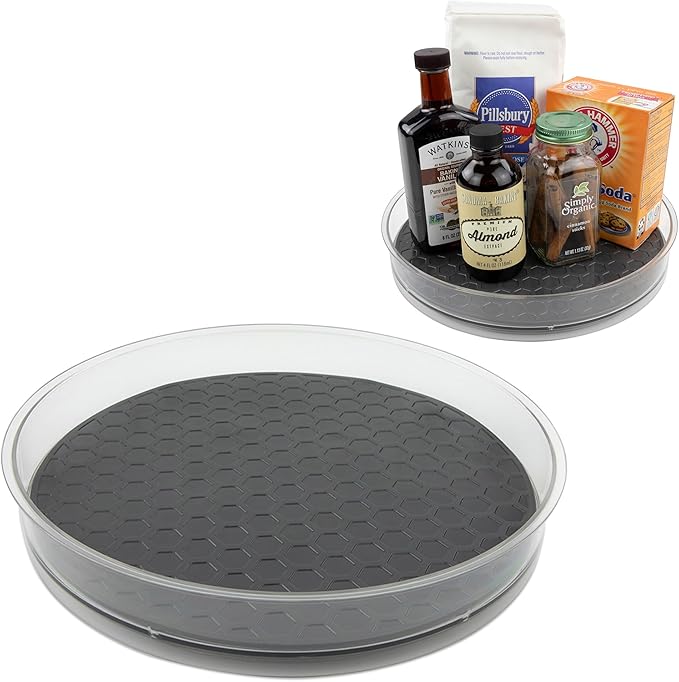 Spectrum Medium Lazy Susan Organizer 9.5 in for Cabinet Refrigerator Pantry Table Rotating Kitchen Storage Spice Rack Fridge Organization, Charcoal Gray Spinning Turntable for Sauces Jams Condiments