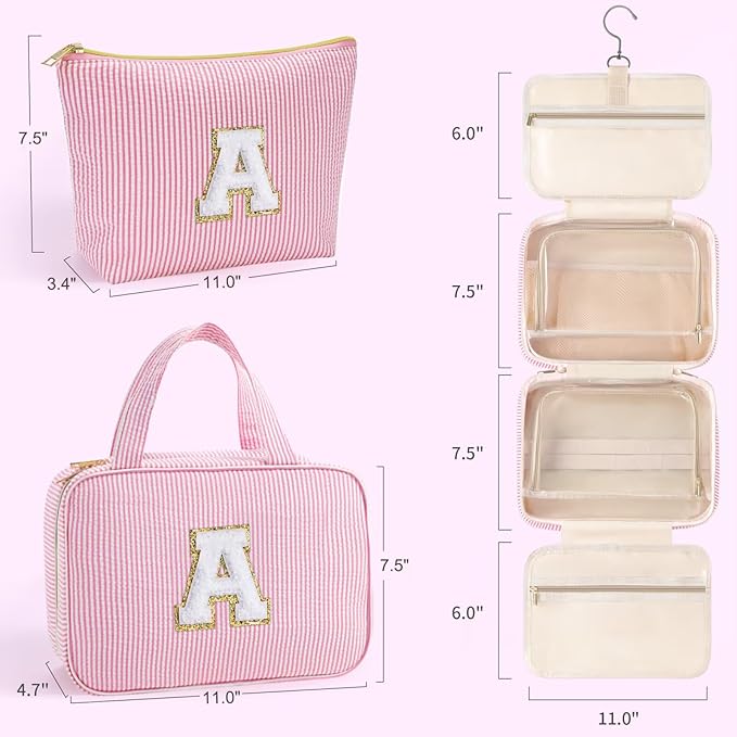 YOOLIFE Travel Toiletry Bag for Women - Hanging Toiletry Bag Makeup Bag, Portable Toiletries Cosmetic Bag, Airplane Travel Essentials - Letter O, Pink