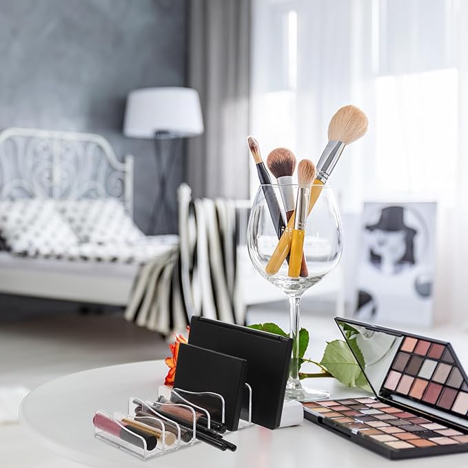 2pcs Divided Eyeshadow Palettes Organizer Stand Makeup Storage Rack for Cosmetics Lipstick Nail Polish and Brush Holder Vertical Display for Vanity and Dressing Table