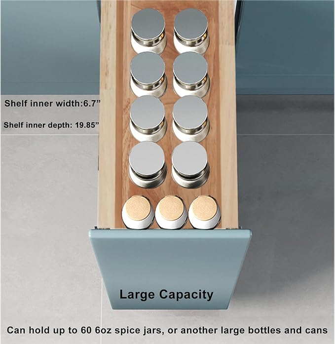 DINDON Pull Out Spice Rack Cabinet Organizer, (8" W x 21.9" D x 25.2" H) Multi-Use Soild Wood Pull Out Cabinet Organizer Slide Out Shelf Sliding Base Cabinet Storage Organization
