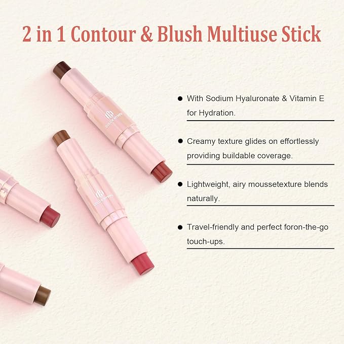 Color Nymph Blush Contour Stick, Double-end Cream Blush & Contour Makeup Stick Multiuse Blusher with Butter Bronzer For Cheeks Eyes Lip Matte Texture Silky-Smooth - 04# Coffee Cherry