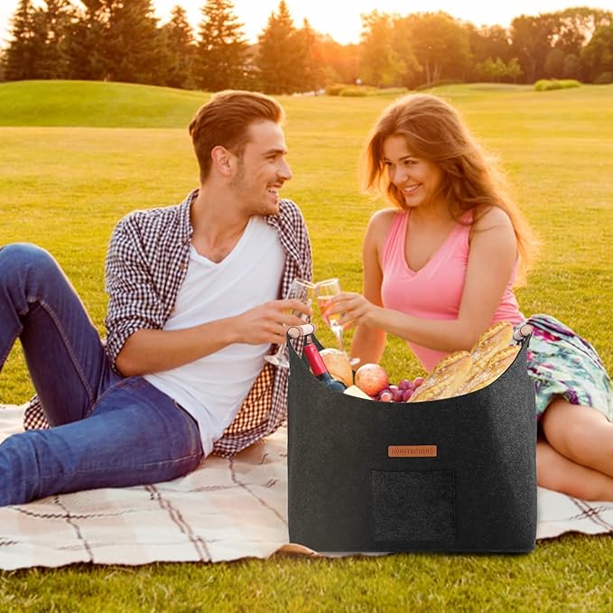 XL 4MM Felt Firewood Carrier | Log Carrier for Firewood | Wood Container with Extra Thick Felt Foldable & Reinforced Handle | Storage Basket for Shopping, Firewood, Logs, Newspaper (DARK GRAY)