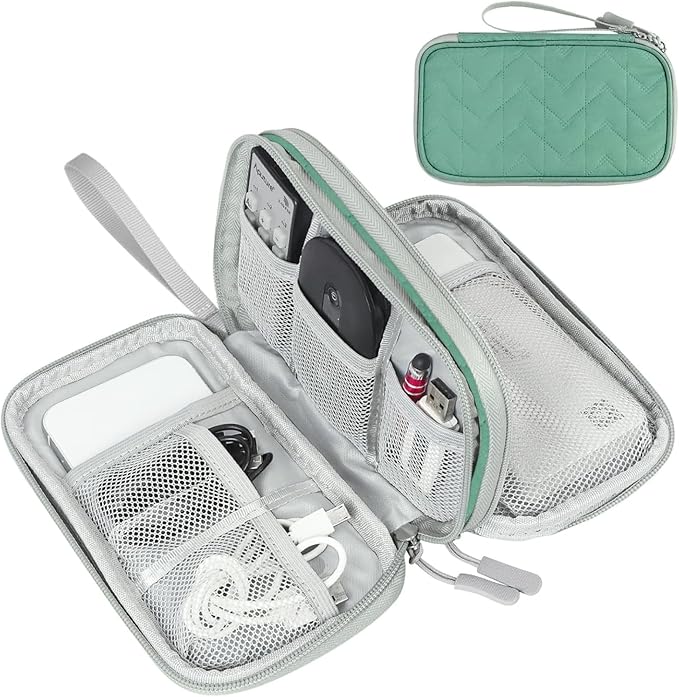 FYY Electronic Organizer, Travel Cable Organizer Bag Pouch Electronic Accessories Carry Case Portable Waterproof Double Layers All-in-One Storage Bag for Cable, Cord, Charger, Phone,-Pattern Green(M)