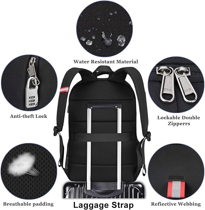 Della Gao Laptop Backpack for Men, Large Anti-Theft Business Travel Backpack with USB Charging Port, Water Resistant College Computer Bag for Men/Women for 17 Inch Laptop and Notebook