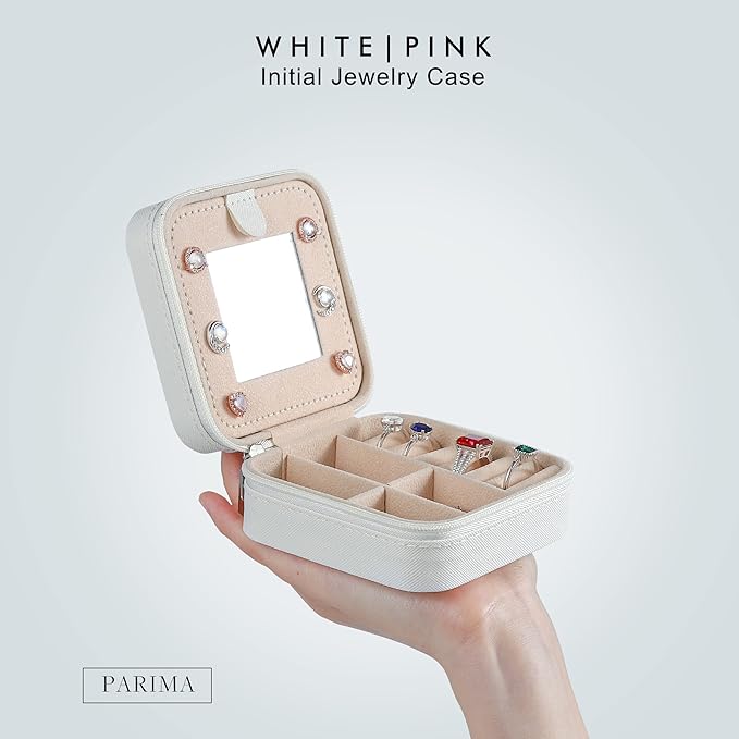 Parima Travel Essentials for Women Jewelry Box, Travel Accessories for Teen Girls Trendy Stuff | Necklace Organizer Earrings Organizer Ring Organizer - Letter C, White