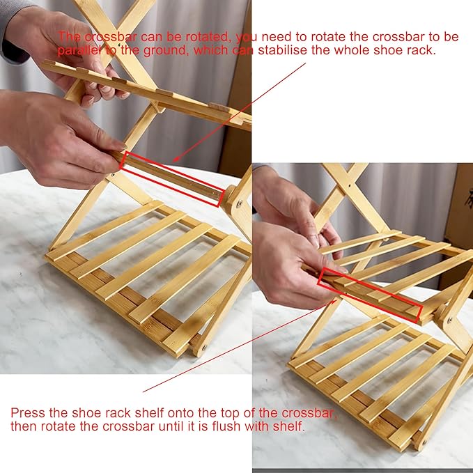 YYW Bamboo Shoe Rack for Entryway,Installation-Free and Foldable Vertical Shoe Storage Organizer,Free Standing Shoe Racks Shelf Closet Shoe Organizer for Living Room (Tawny-3 Layers)