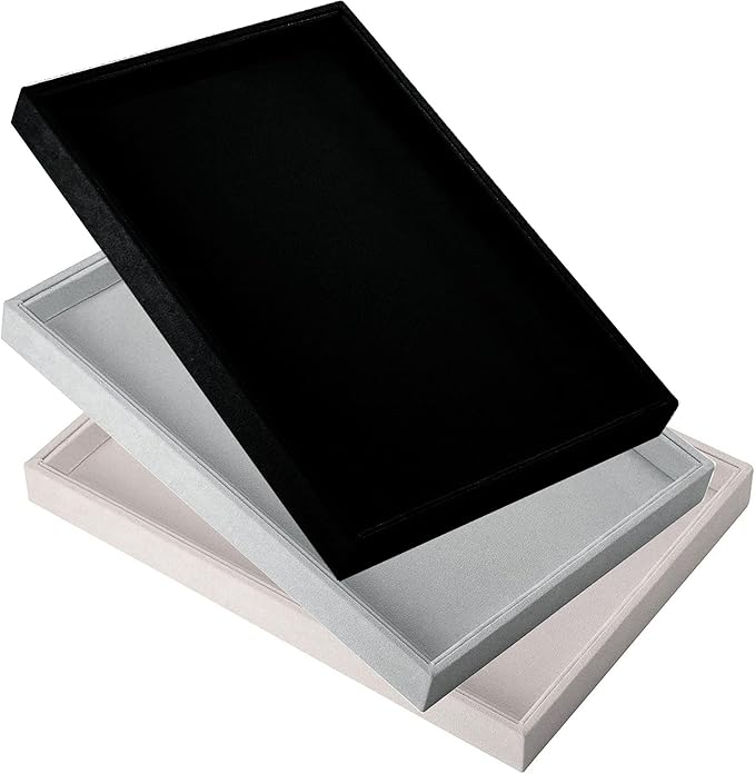 Mornajina 13.8" x 9.5" Velvet Jewelry Tray Jewelry Display Tray Flat Tray, Stackable Empty Plate Trays for Earrings Necklaces Bracelet Rings Display Showcase - Beige