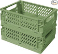 Small Pastel Plastic Storage Bins 2Pcs Foldable Pastel Crates Plastic Basket Colorful Storage Containers Baskets for Classroom Kitchen Office Bedroom Desktop Home Decor (Green 5.8" x 3.8" x 2.2")