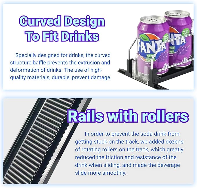 Drink Organizer for Mini Fridge,12oz 16oz 20oz - Soda Can Dispenser for Refrigerator,Width Adjustable,Automatic Pusher Glide (White (Mini 12.2"D), 12.2"D 5ROW, Holds 20 Cans)