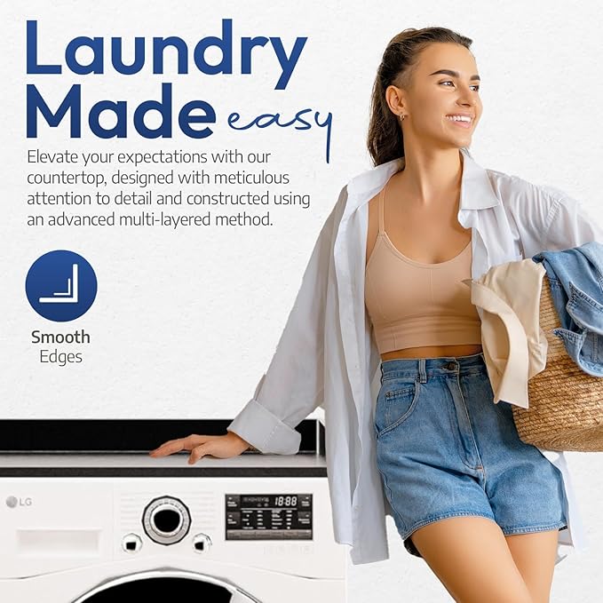 OfficeSimpli Large Washer Dryer Countertop 30 x 58 - Made in USA - Heavy-Duty Laundry Countertop Over Washer and Dryer, Laundry Room Countertop Organization Solution with Non-Slip Pads, Black