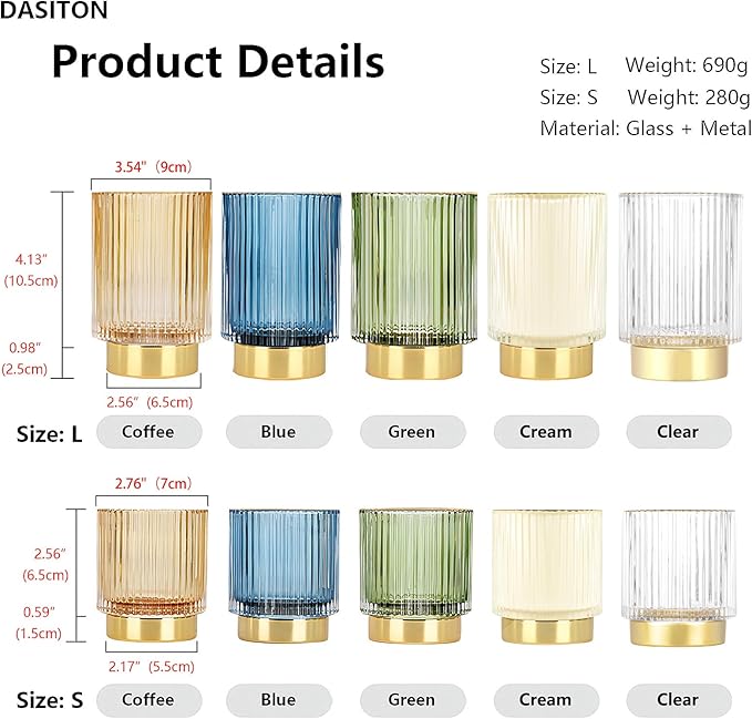 DASITON Makeup Brush holder Organizer,Crystal Cosmetic Makeup Brush Glass Brushes Storage Holder, Vintage Make Up Brush Cup Pen Pencil Holder striped vase(Coffee S)