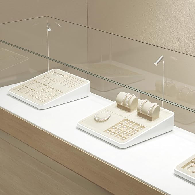 Oirlv Microfiber Jewelry Display Tray Necklace Display Stand Necklace Holder(Beige)
