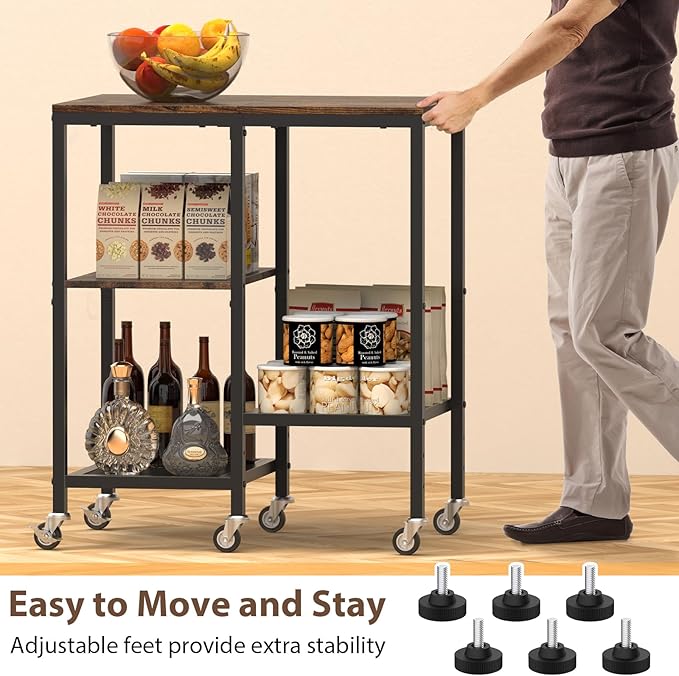 Kitchen Microwave Cart,Microwave Stand with Wheels,Coffee Bar Table Station,4-Tier Rolling Baker's Rack,Small Appliance Storage Shelf,Utility Side Table for Kitchen,Living Room (Rustic Brown)