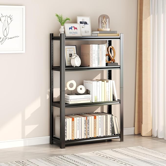 Garage Storage Shelves,4-Tier Metal Shelving Unit, Adjustable, Double-Layer Column with Reinforced Ribs, Heavy-Duty, Capable of Bearing 2400 lbs (45''W*18''D*63''H)