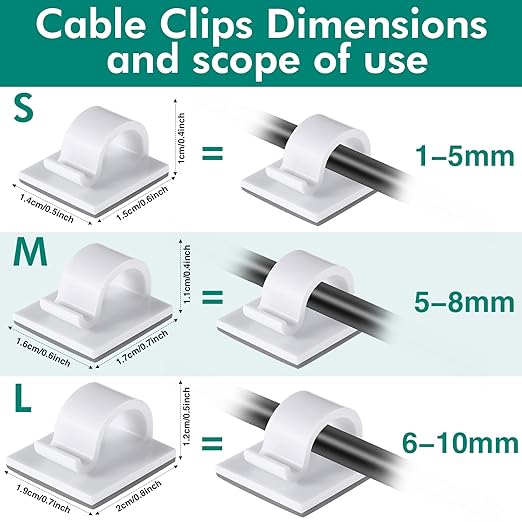 Namalu 60 Pieces Mini Cable Clips Hooks Christmas Light Clips Self Adhesive Light Hooks Cord Clips for Desk Outdoor String Lights(Medium,White)