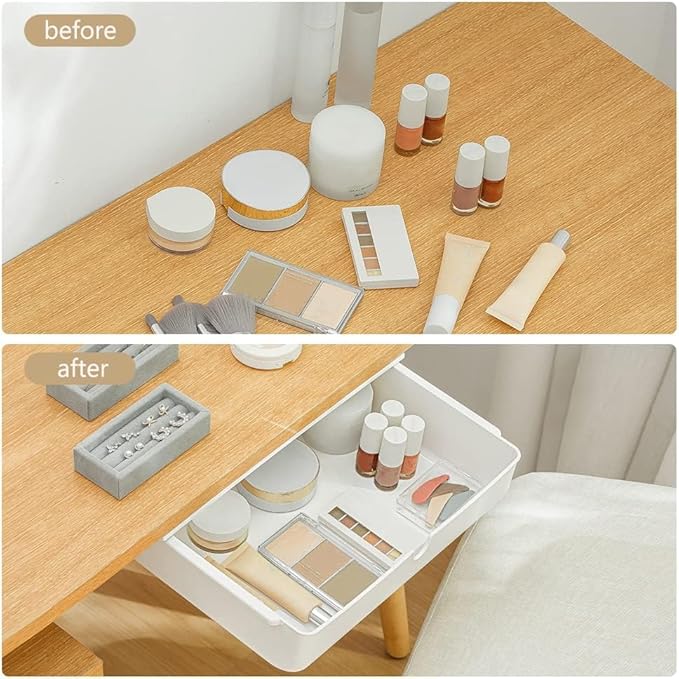 Poeland Under Desk Drawer Self-Stick Storage Organizer for Office Home School Large Size White