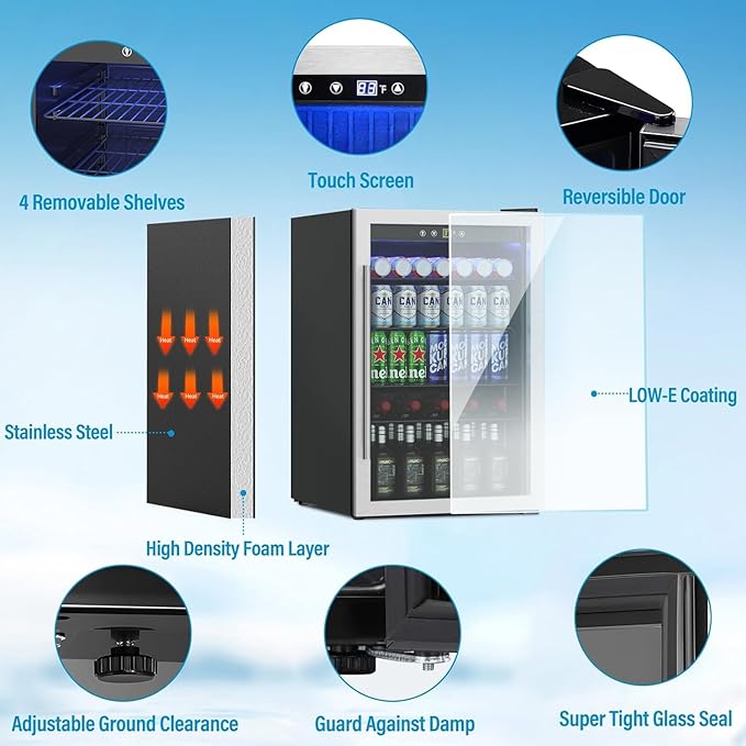 Compact Beverage Refrigerator Cooler,145 Can/4.5 Cubic Feet Mini Fridge with Glass Front Door for Soda, Beer, Wine, Small Refrigerator with Adjustable Shelve Digital Display(Silver)