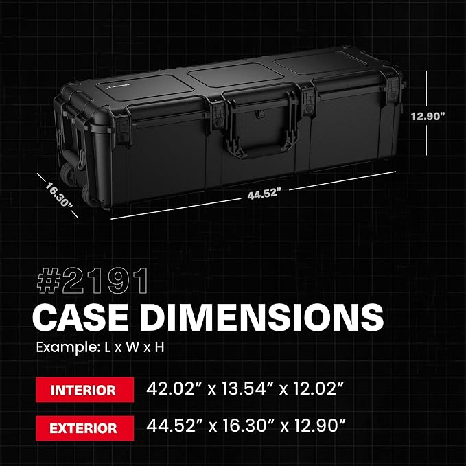 Condition 1 45" Empty Waterproof Hard Case w/Wheels – Lockable, TSA Approved Gear Storage Long Trunk, IP67-Rated Waterproof, Stackable, Rugged Travel Case – Black, Made in USA, Model 2191
