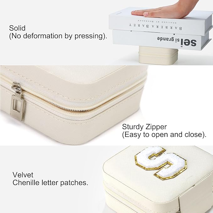Parima Small Jewelry Box for Girls, Initial Jewelry Boxes for Girls | Small Jewelry Organizer | Travel Jewelry Case -Initial G -White
