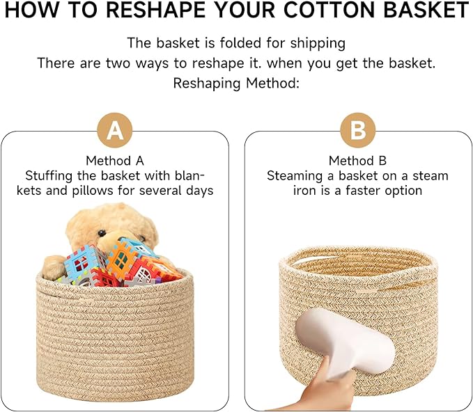 Small Basket for Organizing | Cube Shelf Closet Storage Baskets | 9.7×9.7×7.1” | Woven Rope Gift Basket | Nursery | Round 3 Packs Gradient Brown